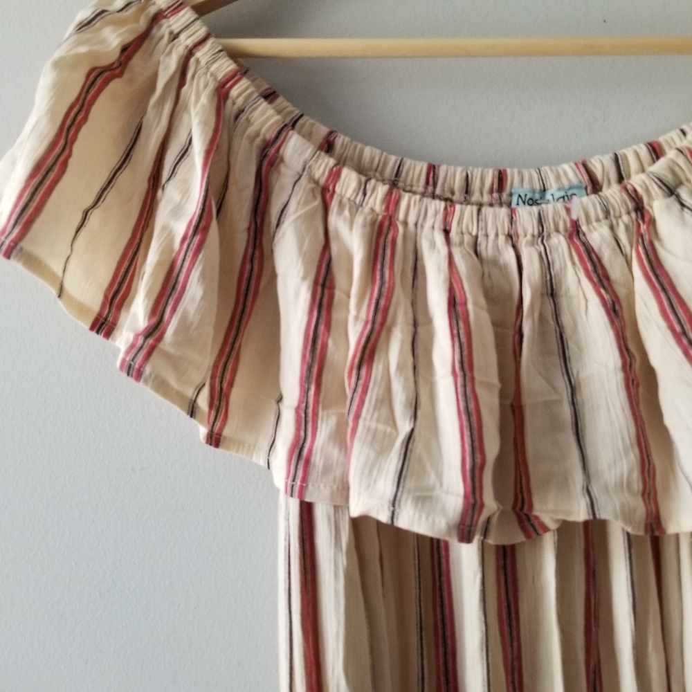 NEW  Nostalgia Striped Ruffle Off The Shoulders Dress Large - Picture 3 of 11